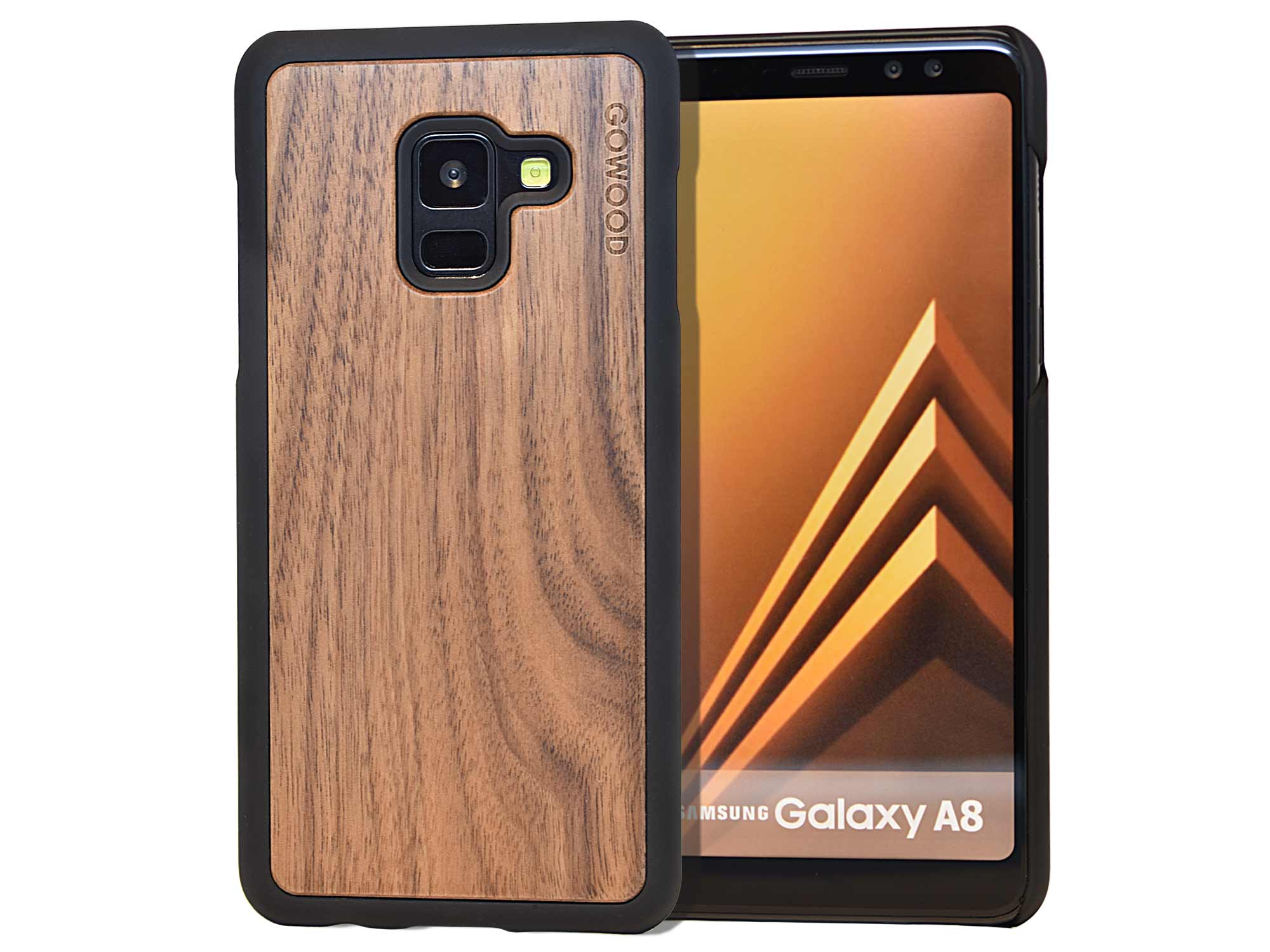 Samsung Galaxy A8 wood case walnut backside polycarbonate sides