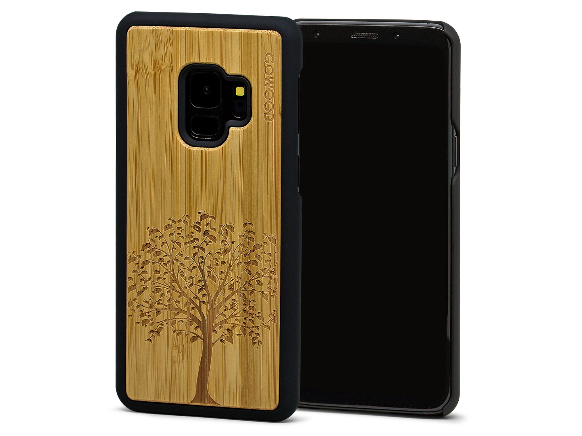 Samsung Galaxy S9 wood case bamboo backside engraved tree polycarbonate sides