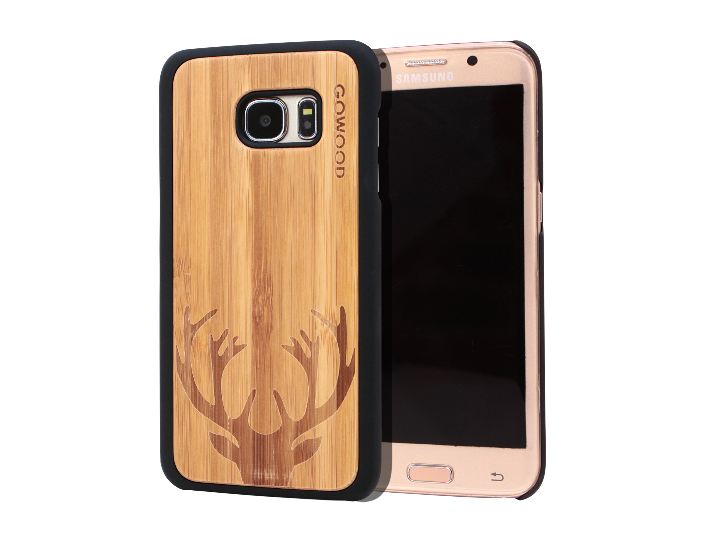 Samsung Galaxy S7 Edge wood case bamboo backside engraved deer polycarbonate sides