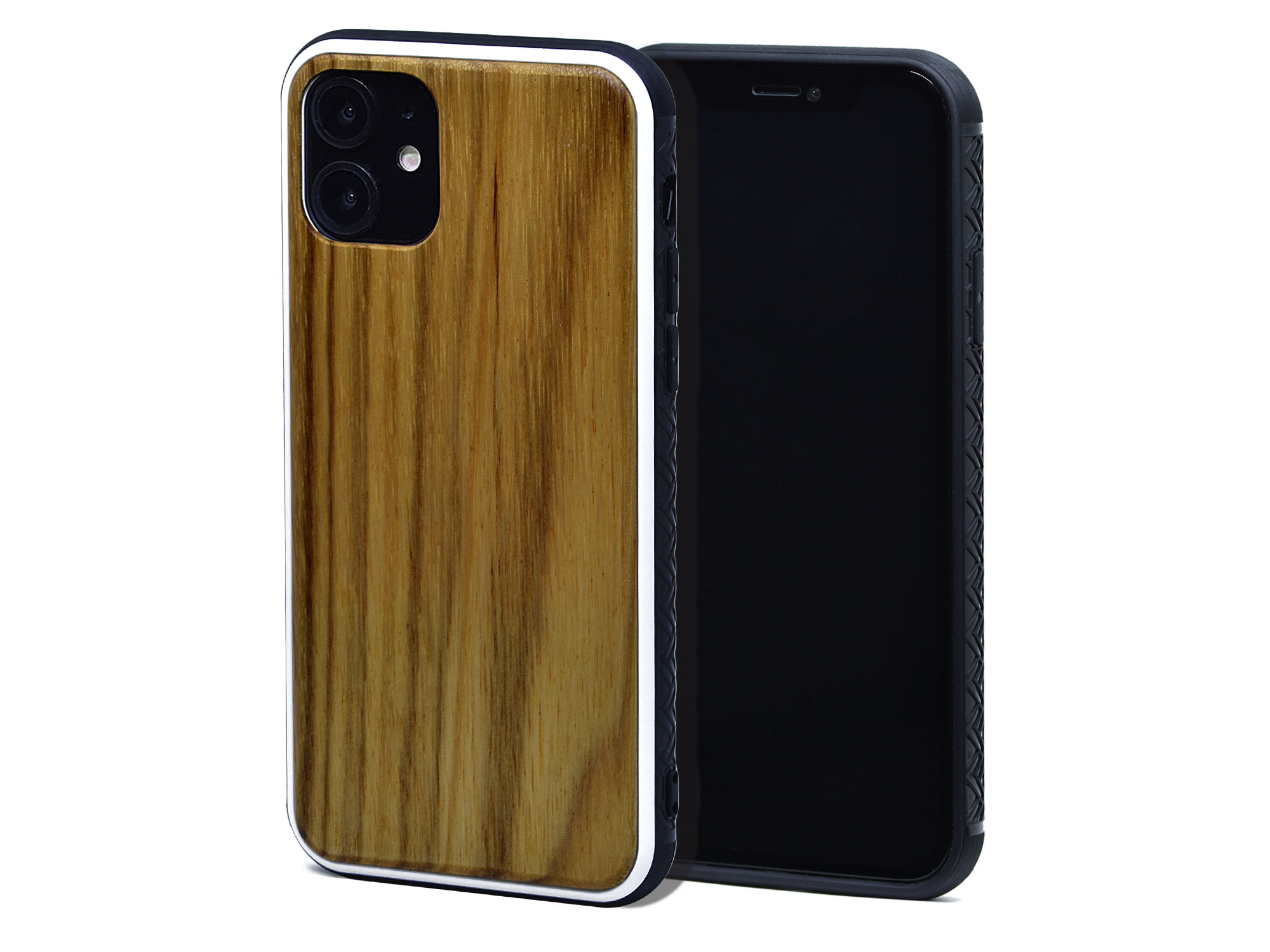 iPhone 11 wood case zebra backside with TPU bumper